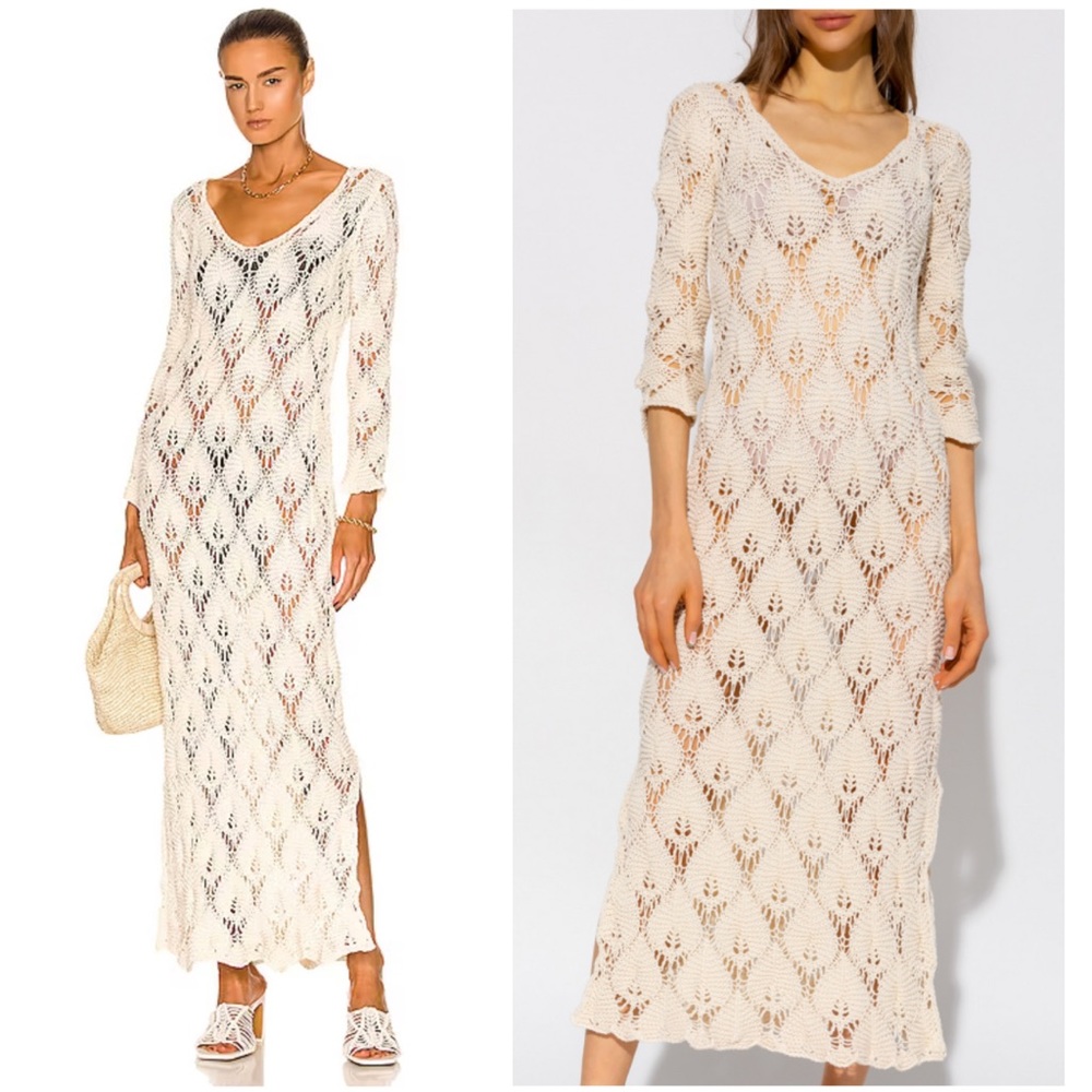 Aeron Shela Dress Crochet Maxi Open Weave Knit Kaftan Caftan Swim Cover Designer - Picture 3 of 13